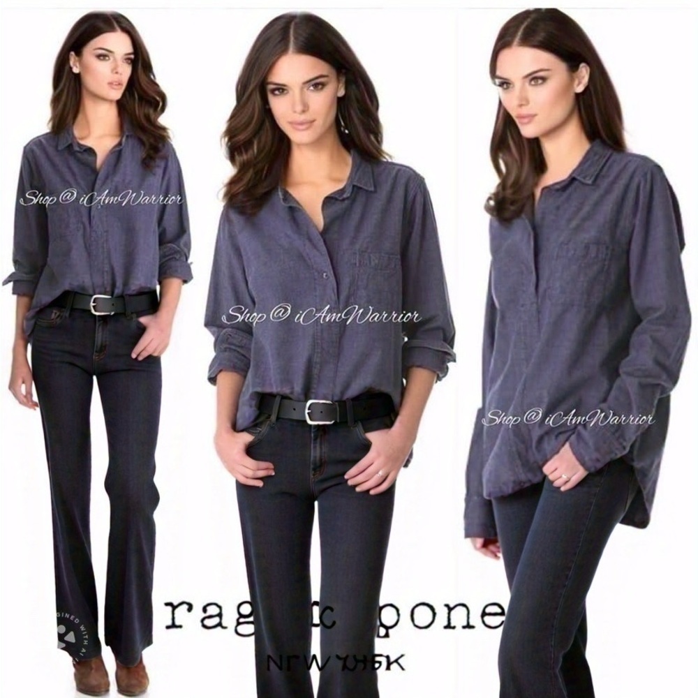 Rag & Bone NWT oversized chambray pullover top *s… - image 2